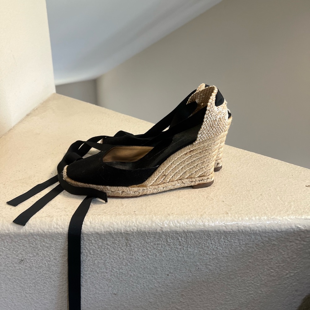 Christian Louboutin Espadrille Wedge Heels Black sandals Size 39/8 - Picture 4 of 14